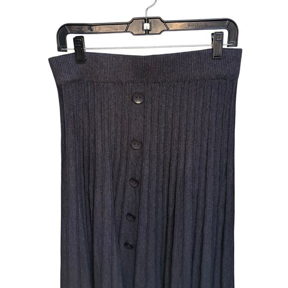 Premise Dark Grey Knit Button Sweater Midi Skirt Wide Rib High Waist Medium - Picture 8 of 8